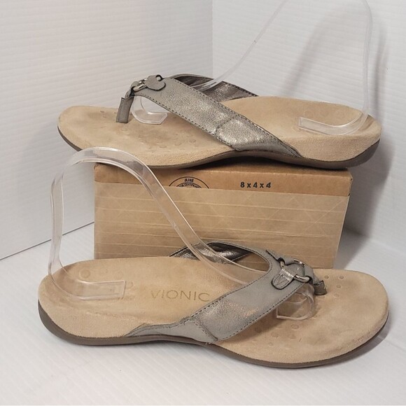 Vionic Elena Thong Sandals Silver Metallic Ring Detail Womens Size 9 - Picture 2 of 9